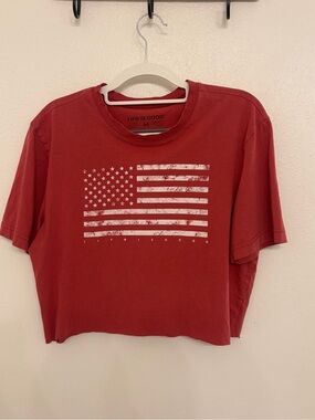 Life is Good Cropped Red American Flag Women’s Tee - Size Medium